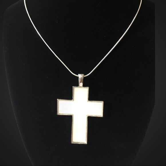 Cross Necklace White/Silver, 22 in Sterling Silver - Picture 2 of 4